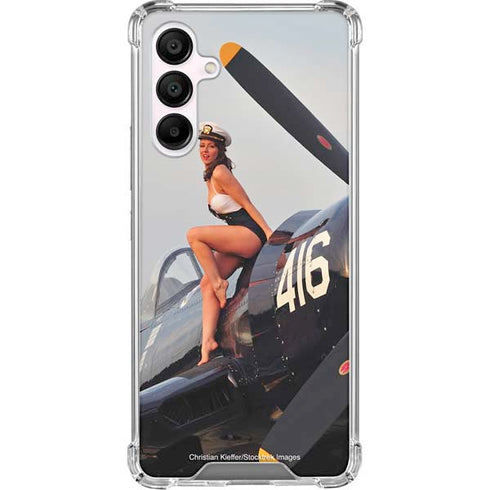 1940s Navy Pin-Up Girl On Corsair Fighter Plane Galaxy A16 5G Clear Case