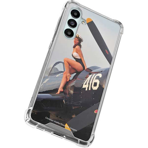 1940s Navy Pin-Up Girl On Corsair Fighter Plane Galaxy A16 5G Clear Case