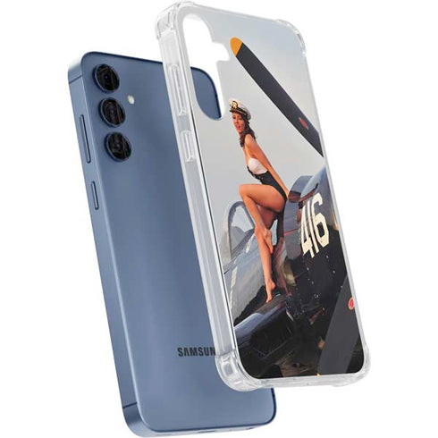 1940s Navy Pin-Up Girl On Corsair Fighter Plane Galaxy A55 5G Clear Case