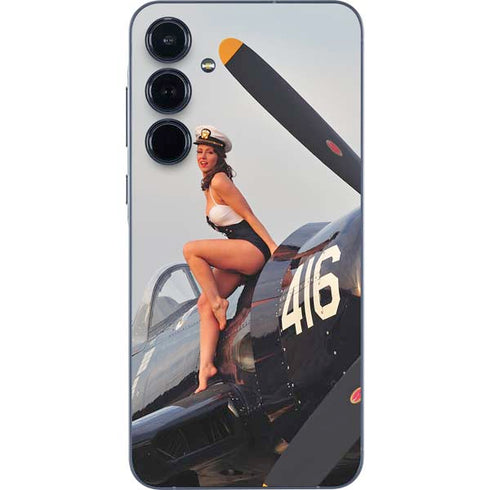 1940s Navy Pin-Up Girl On Corsair Fighter Plane Galaxy A55 5G Skin