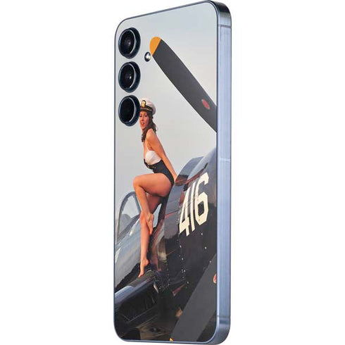 1940s Navy Pin-Up Girl On Corsair Fighter Plane Galaxy A55 5G Skin