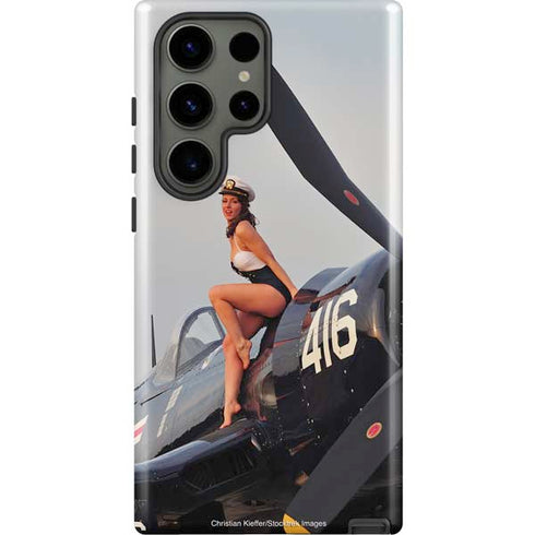 1940s Navy Pin-Up Girl On Corsair Fighter Plane Galaxy S23 Ultra Pro Case