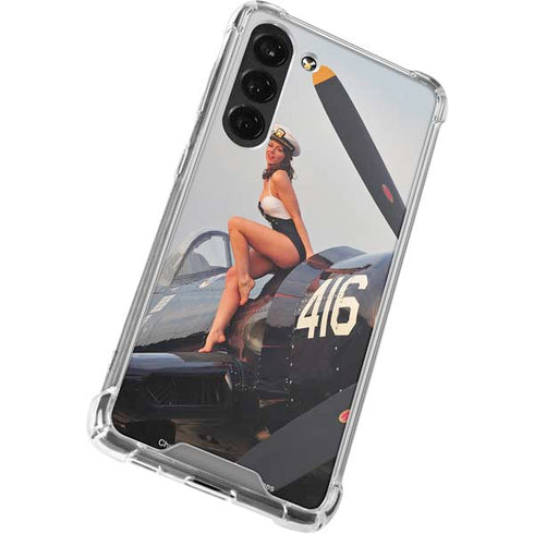 1940s Navy Pin-Up Girl On Corsair Fighter Plane Galaxy S24 FE Clear Case