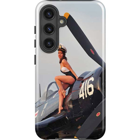 1940s Navy Pin-Up Girl On Corsair Fighter Plane Galaxy S25 Plus Impact Case