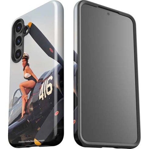 1940s Navy Pin-Up Girl On Corsair Fighter Plane Galaxy S25 Plus Impact Case