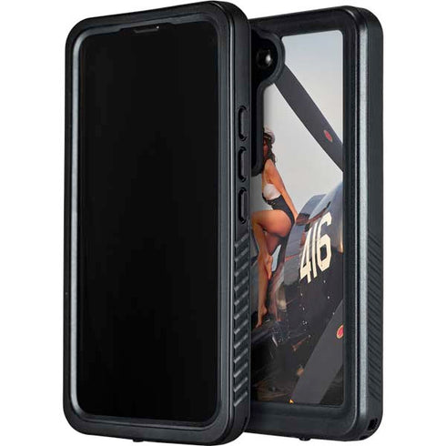 1940s Navy Pin-Up Girl On Corsair Fighter Plane Galaxy S24 Plus Waterproof Case