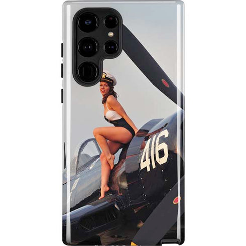 1940s Navy Pin-Up Girl On Corsair Fighter Plane Galaxy S25 Ultra Impact Case