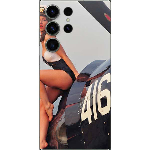 1940s Navy Pin-Up Girl On Corsair Fighter Plane Galaxy S25 Ultra Skin