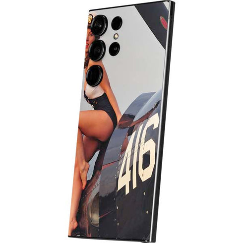 1940s Navy Pin-Up Girl On Corsair Fighter Plane Galaxy S25 Ultra Skin