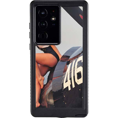 1940s Navy Pin-Up Girl On Corsair Fighter Plane Galaxy S24 Ultra Waterproof Case