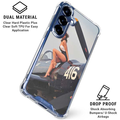 1940s Navy Pin-Up Girl On Corsair Fighter Plane Galaxy S25 Plus Clear Case