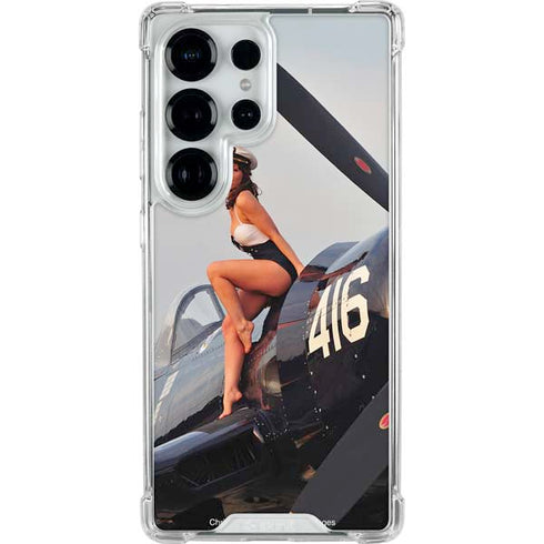 1940s Navy Pin-Up Girl On Corsair Fighter Plane Galaxy S26 Ultra Clear Case