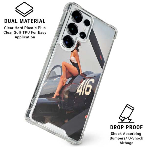 1940s Navy Pin-Up Girl On Corsair Fighter Plane Galaxy S26 Ultra Clear Case
