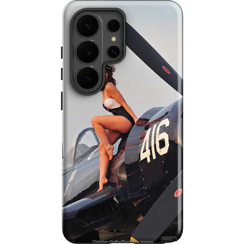 1940s Navy Pin-Up Girl On Corsair Fighter Plane Galaxy S26 Ultra Impact Case