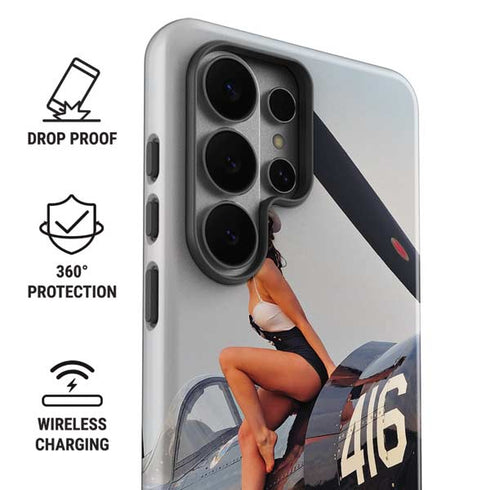 1940s Navy Pin-Up Girl On Corsair Fighter Plane Galaxy S26 Ultra Impact Case