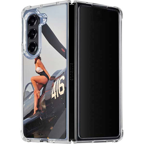 1940s Navy Pin-Up Girl On Corsair Fighter Plane Galaxy Z Fold5 5G Clear Case