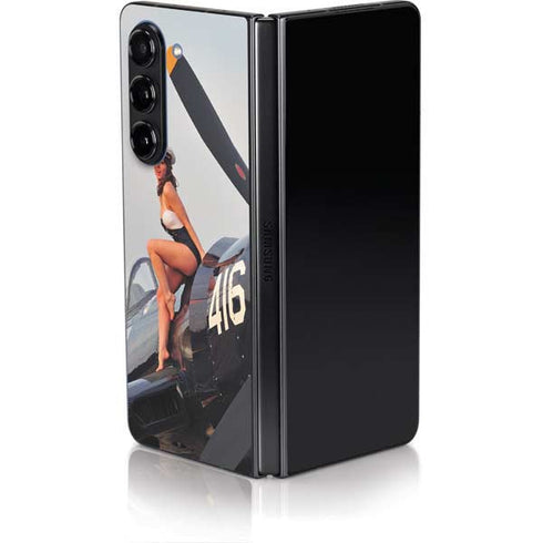 1940s Navy Pin-Up Girl On Corsair Fighter Plane Galaxy Z Fold5 5G Skin