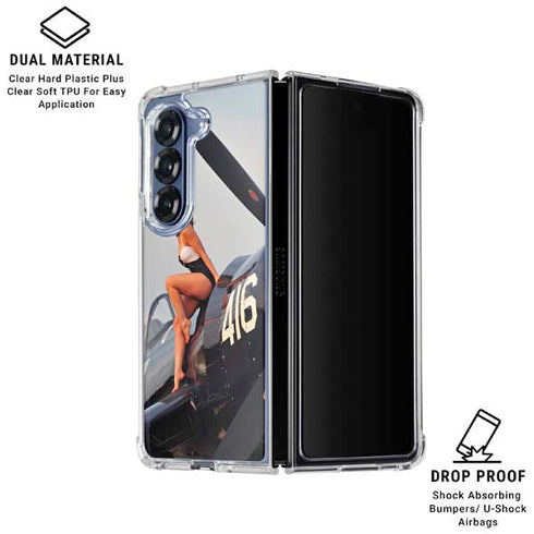 1940s Navy Pin-Up Girl On Corsair Fighter Plane Galaxy Z Fold6 Clear Case