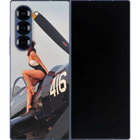 1940s Navy Pin-Up Girl On Corsair Fighter Plane Galaxy Z Fold6 Skin