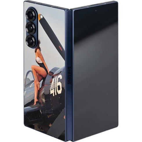 1940s Navy Pin-Up Girl On Corsair Fighter Plane Galaxy Z Fold6 Skin