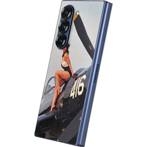 1940s Navy Pin-Up Girl On Corsair Fighter Plane Galaxy Z Fold6 Skin