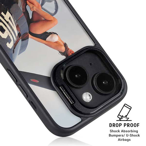 1940s Navy Pin-Up Girl On Corsair Fighter Plane iPhone 13 Kickstand Case