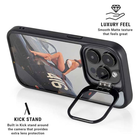 1940s Navy Pin-Up Girl On Corsair Fighter Plane iPhone 13 Pro Kickstand Case