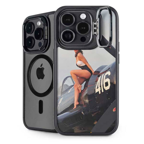 1940s Navy Pin-Up Girl On Corsair Fighter Plane iPhone 13 Pro Max Kickstand Case