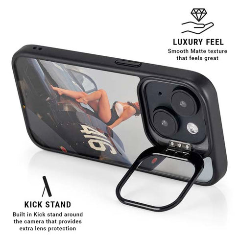 1940s Navy Pin-Up Girl On Corsair Fighter Plane iPhone 14 Kickstand Case