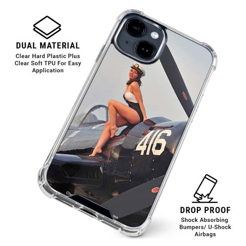 1940s Navy Pin-Up Girl On Corsair Fighter Plane iPhone 15 Clear Case