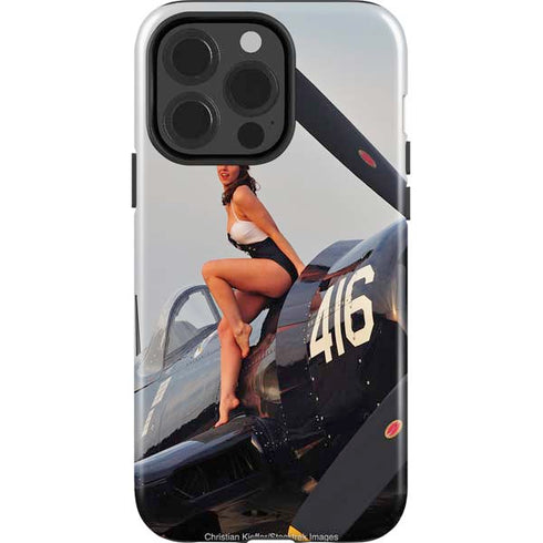 1940s Navy Pin-Up Girl On Corsair Fighter Plane iPhone 15 Pro Impact Case