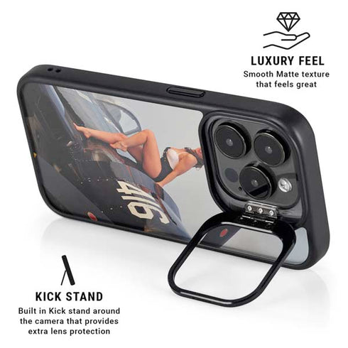 1940s Navy Pin-Up Girl On Corsair Fighter Plane iPhone 15 Pro Max Kickstand Case