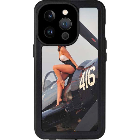 1940s Navy Pin-Up Girl On Corsair Fighter Plane iPhone 15 Pro Waterproof Case