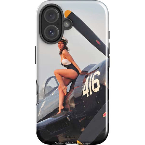 1940s Navy Pin-Up Girl On Corsair Fighter Plane iPhone 16 Impact Case