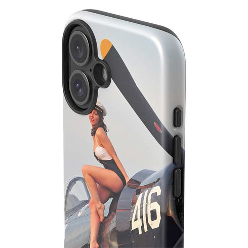 1940s Navy Pin-Up Girl On Corsair Fighter Plane iPhone 16 Impact Case