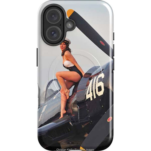 1940s Navy Pin-Up Girl On Corsair Fighter Plane iPhone 16 Magsafe Impact Case