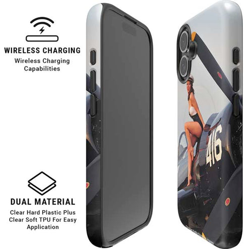 1940s Navy Pin-Up Girl On Corsair Fighter Plane iPhone 16 Magsafe Impact Case