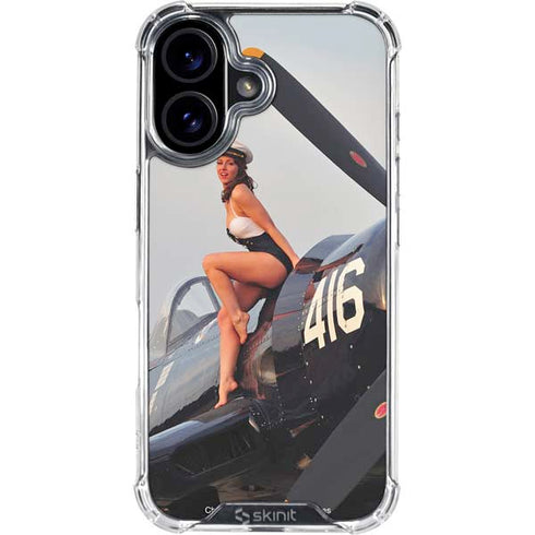 1940s Navy Pin-Up Girl On Corsair Fighter Plane iPhone 16 Plus Clear Case