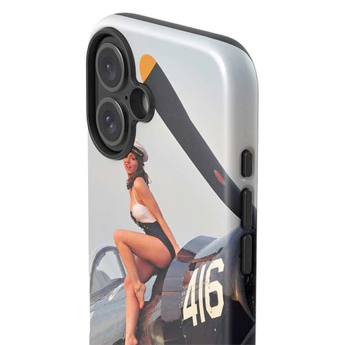 1940s Navy Pin-Up Girl On Corsair Fighter Plane iPhone 16 Plus Impact Case
