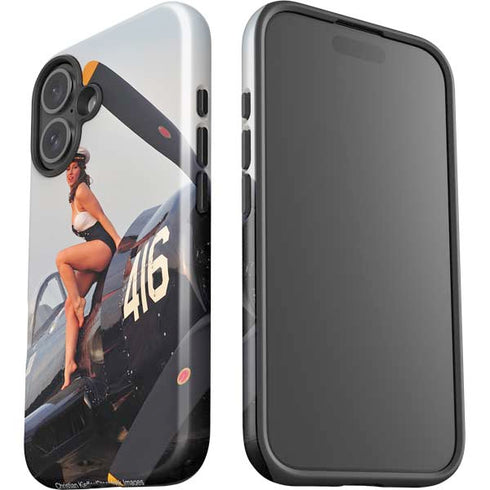 1940s Navy Pin-Up Girl On Corsair Fighter Plane iPhone 16 Plus Impact Case