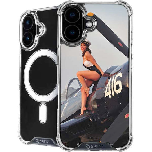 1940s Navy Pin-Up Girl On Corsair Fighter Plane iPhone 16 Plus MagSafe Case