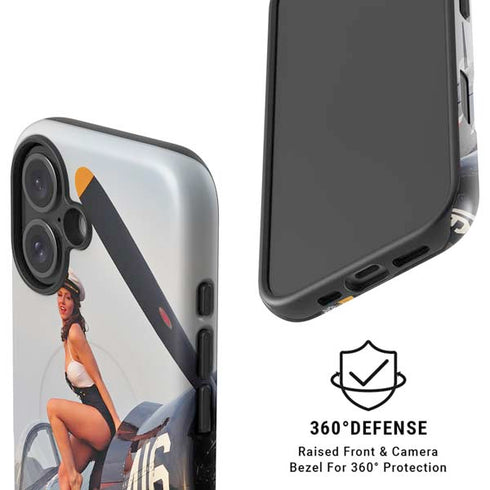 1940s Navy Pin-Up Girl On Corsair Fighter Plane iPhone 16 Plus Magsafe Impact Case