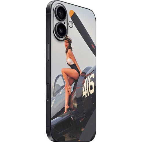 1940s Navy Pin-Up Girl On Corsair Fighter Plane iPhone 16 Plus Skin