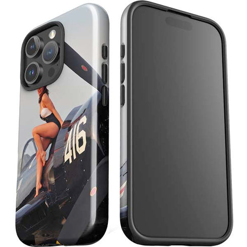 1940s Navy Pin-Up Girl On Corsair Fighter Plane iPhone 16 Pro Impact Case