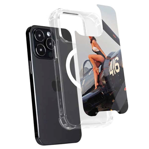 1940s Navy Pin-Up Girl On Corsair Fighter Plane iPhone 16 Pro MagSafe Case