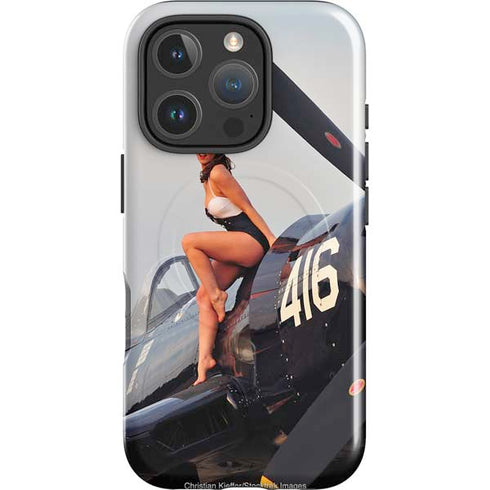 1940s Navy Pin-Up Girl On Corsair Fighter Plane iPhone 16 Pro Magsafe Impact Case