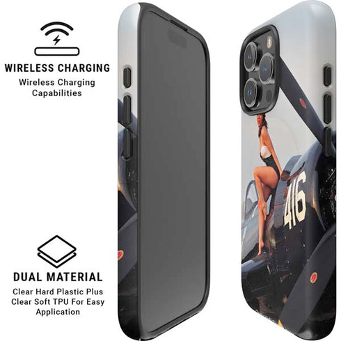 1940s Navy Pin-Up Girl On Corsair Fighter Plane iPhone 16 Pro Magsafe Impact Case