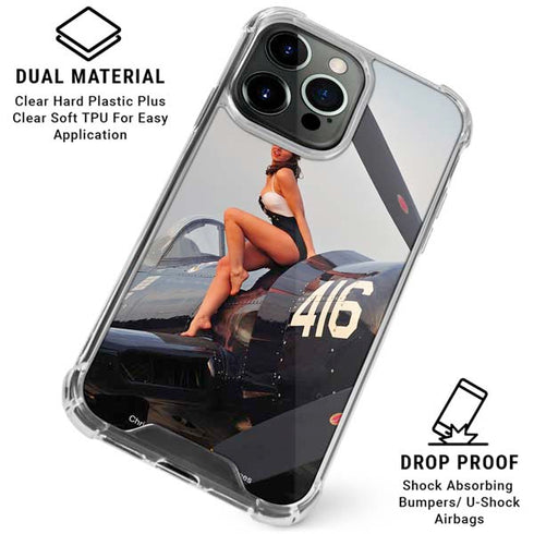 1940s Navy Pin-Up Girl On Corsair Fighter Plane iPhone 16 Pro Max Clear Case