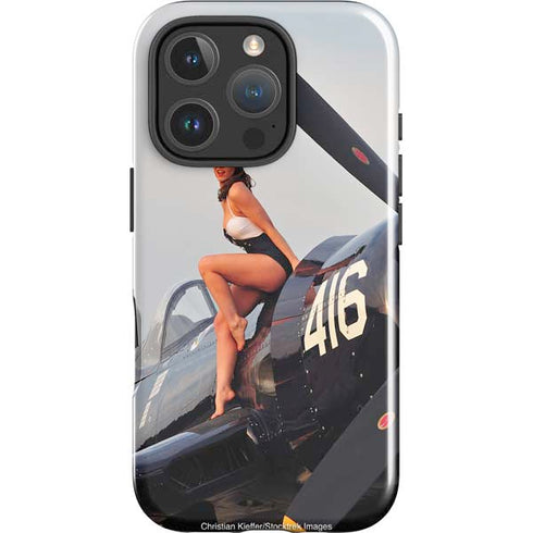 1940s Navy Pin-Up Girl On Corsair Fighter Plane iPhone 16 Pro Max Impact Case