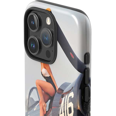 1940s Navy Pin-Up Girl On Corsair Fighter Plane iPhone 16 Pro Max Impact Case